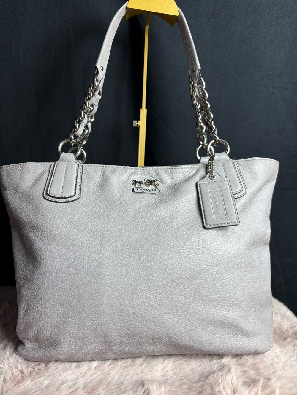 Coach Ava Chain Tote Gray Pebbled Leather Large Shoulder Bag F87775
